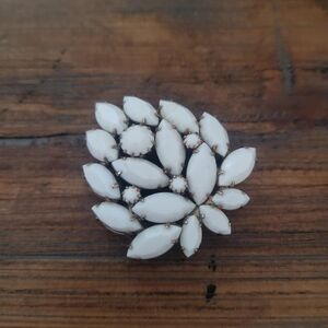 Vintage White Milk Glass Flower Brooch Pin